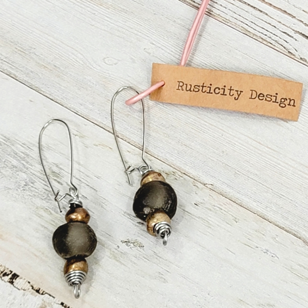One Of A Kind Custom Made Rustic Boho Style Beaded French Wire Earring NWT!